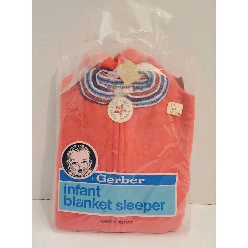 Vintage 1986 Gerber Blanket Sleeper Style 154 7-12 Months NOS Rainbow Collar